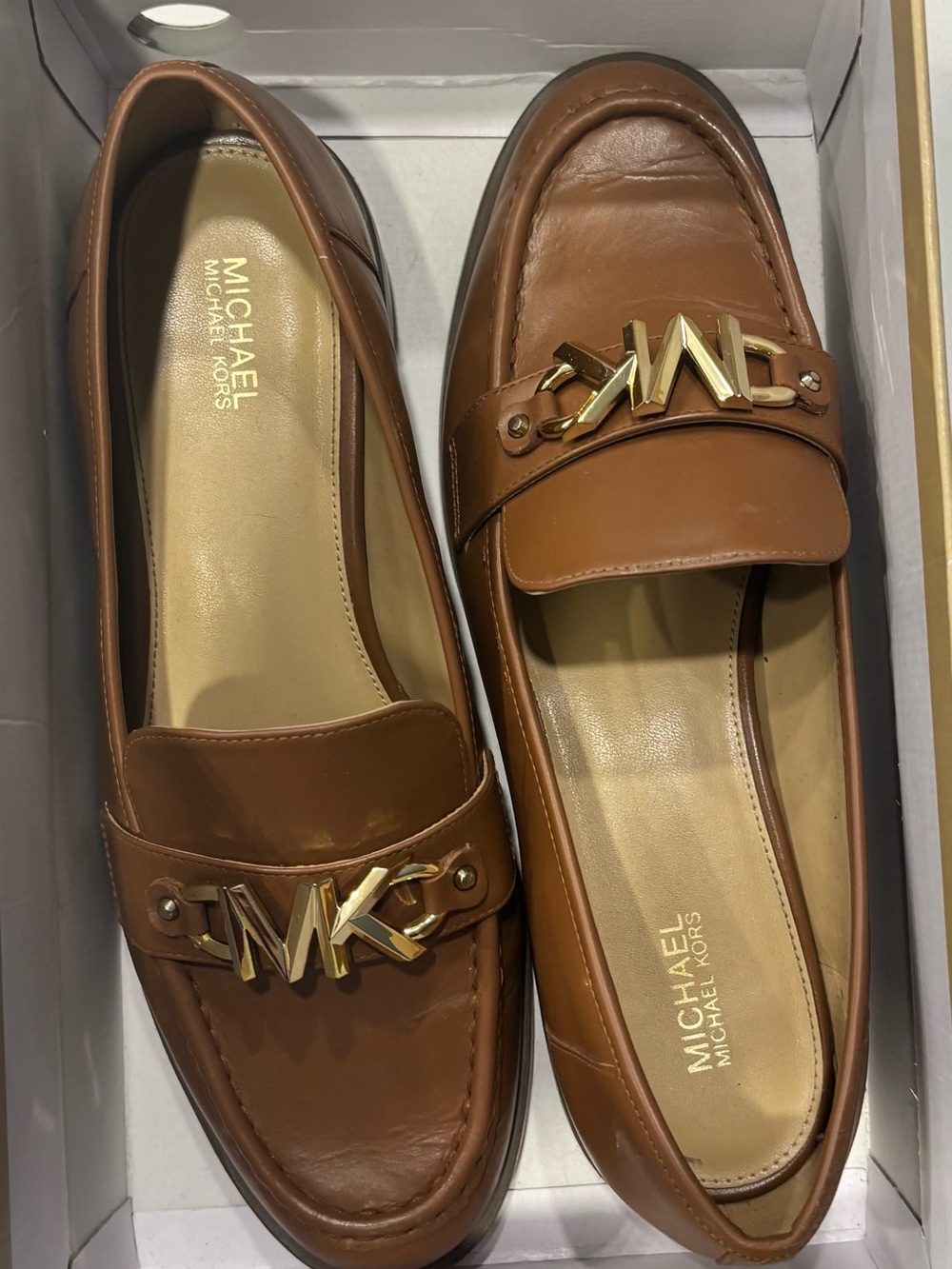 MICHAEL Michael Kors Leather Hardware Loafers - Luggage (Size 7.5 M)